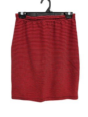 Resource Red Black Striped Elastic Waist Knee Length Skirt Size M Retro Casual